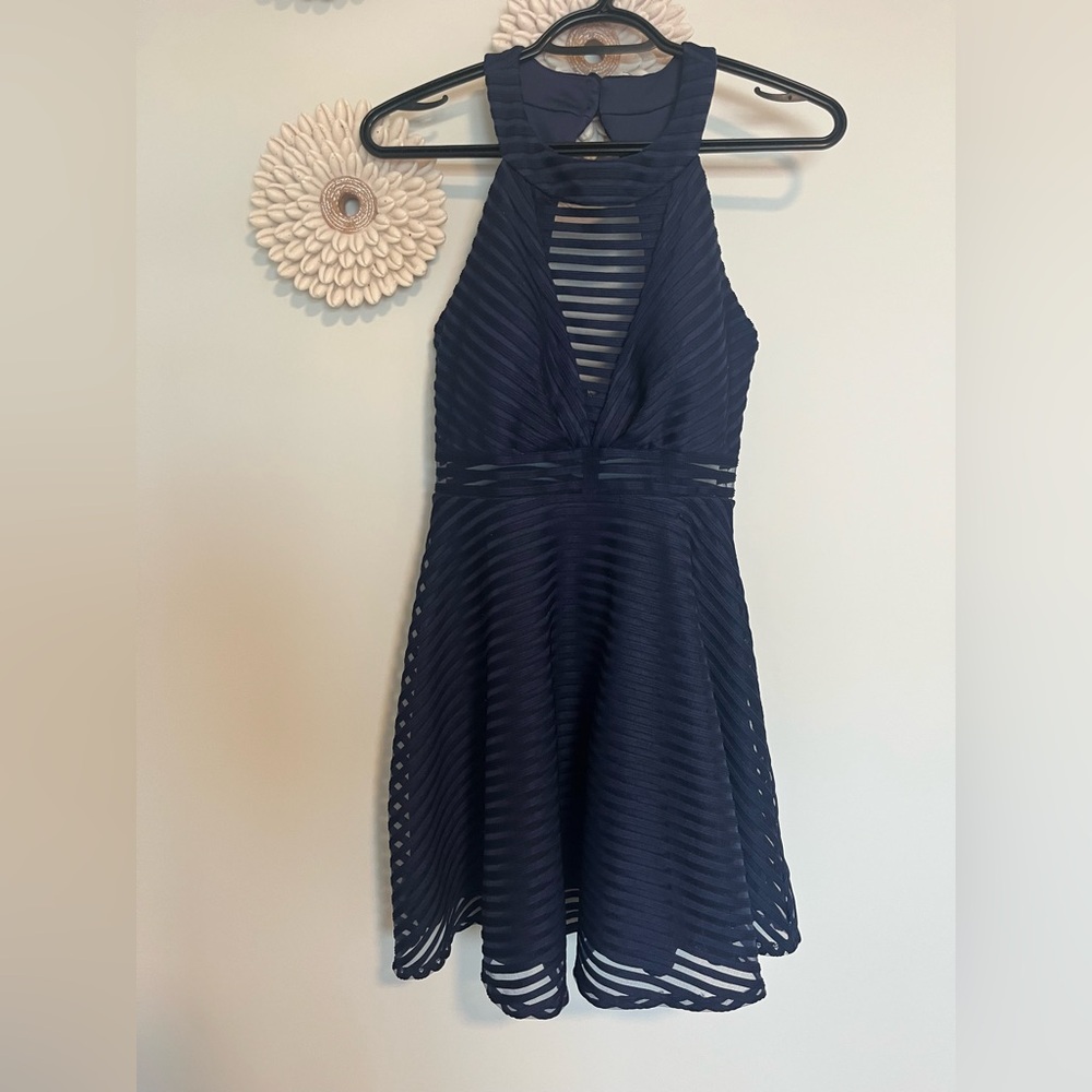 Le Chateau Striped Navy Backless Dress